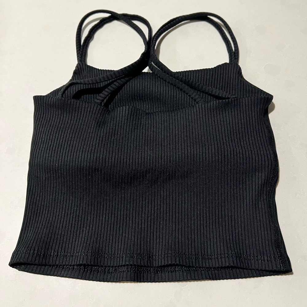 EUC Carbon38 cropped ribbed strappy camisole/tank in black - Picture 13 of 16